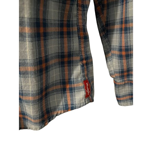 Wrangler Mens Plaid Long Sleeve Button-Up Shirt Blue/Orange L - Picture 3 of 4
